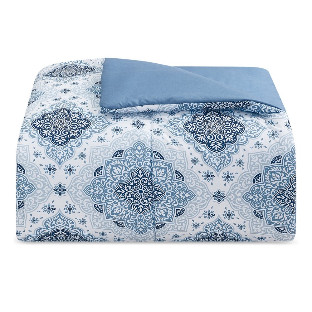 3 Piece Reversible King Comforter Set Blue and White Print - Picture 6 of 6